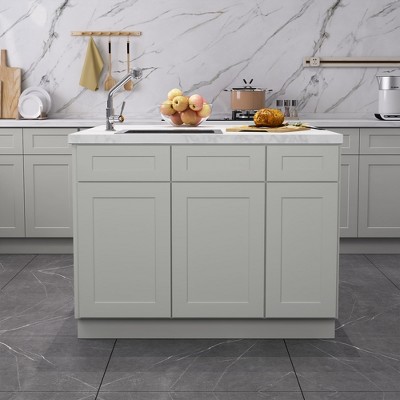 34.5" H Shaker Dove Sink Base Cabinet with 2 Doors, Adjustable Shelf, Soft-Close, Plywood & MDF, RTA Kitchen Cabinet