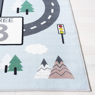 Grey and Blue Kids Playhouse Hopscotch Runner Rug