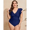Women's Plus Size V Neck Swimwear One Piece Slimming Bathing Suit Halter Push Up Tummy Control Swimsuit - 4 of 4