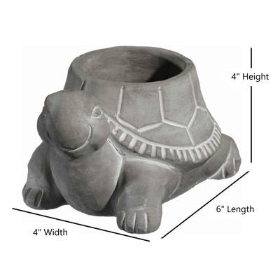 Small Gray Cement Turtle Indoor/Outdoor Planter with Drainage Hole