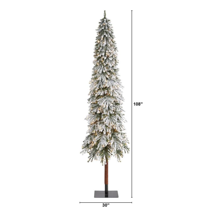 9ft Nearly Natural Pre-Lit Flocked Slim Grand Alpine Artificial Christmas Tree Clear Lights, 3 of 9