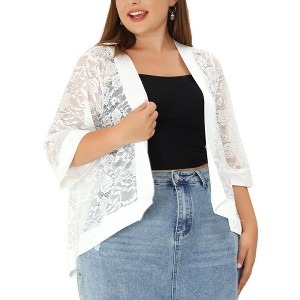 Agnes Orinda Women's Plus Size Elegant 3/4 Sleeve Open Front Lace Lightweight Cardigans - 1 of 4