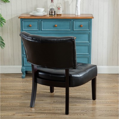 Ivory Faux Leather Tufted Slipper Chair with Wood Legs