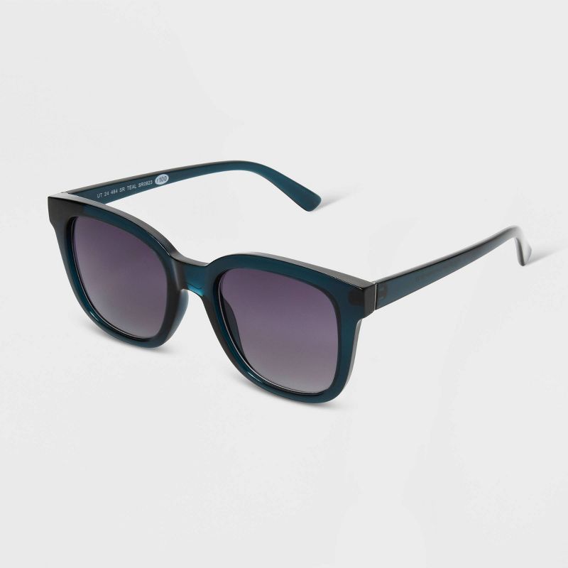 Women&#39;s Shiny Plastic Square Sunglasses with Gradient Lenses - Universal Thread&#8482; Teal Blue, 3 of 4