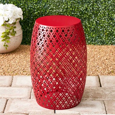 Red Metal Barrel Stool for Indoor/Outdoor Use