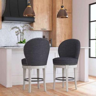 Westford Swivel Bar Stool with Charcoal Linen in Grey (2 Per Carton)