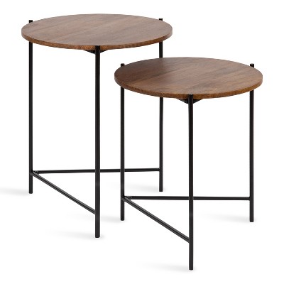 Kate And Laurel Ulani Round Wood Nesting Table, 2 Piece, Natural And Black : Target