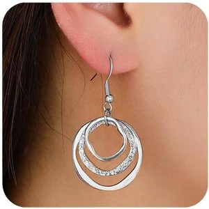 Chunky Gold Circle Disc Drop Earrings, 18K Gold Plated Leverback Dangle Jewelry, Fashion Statement Costume Accessories - 1 of 4