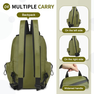 Unique Bargains Lightweight Waterpoof Convertible Sling Bag with USB Charge Port Dark Green — фото 3