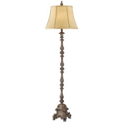 Regency Hill Rustic Floor Lamp French Faux Wood Antique Candlestick Beige Silk Bell Shade for Living Room Reading Bedroom Office