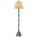 Regency Hill Rustic Floor Lamp 62" Tall French Faux Wood Antique Candlestick Beige Silk Bell Shade for Living Room Reading Bedroom Office