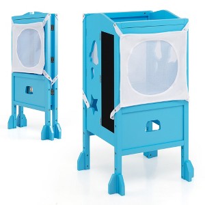 Costway Folding Wooden Kids Kitchen Step Stool with Adjustable Height & Safety Netting - 1 of 4