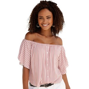 Women's Striped Off Shoulder Top - LASCANA - 1 of 4