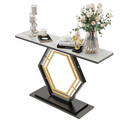 Modern Console Entryway Table with Geometric Base Sintered Stone Top