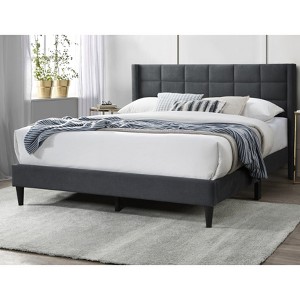 CAVINAS Queen Size Wooden Platform Bed Frame with Fabric Upholstered Box Design Headboard,No Box Spring Needed - 1 of 4