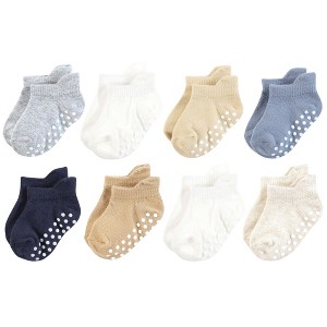 Touched by Nature Infant Boy Organic Cotton Socks with Non-Skid Gripper for Fall Resistance, Blue Neutral - 1 of 4