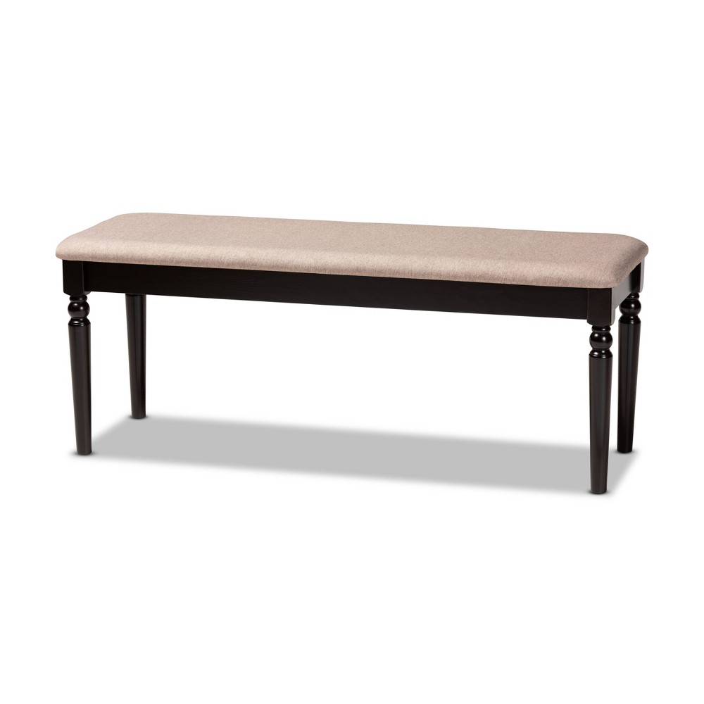 Photos - Other Furniture Giovanni Fabric Upholstered and Wood Dining Bench Sand/Dark Brown - Baxton