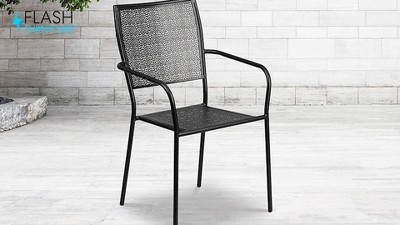 Coral Pink Metal Rain Flower Design Arm Dining Chair