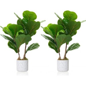 Coucheta 16" Artificial Fiddle Leaf Fig Tree - 2-Pack Fake Ficus Lyrata in Pot for Home & Office Decoration - 1 of 4