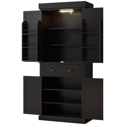 Yukimo 71" Tall Kitchen Pantry Cabinet, LED Light with Sensor, Drawer & Adjustable Shelves, Black