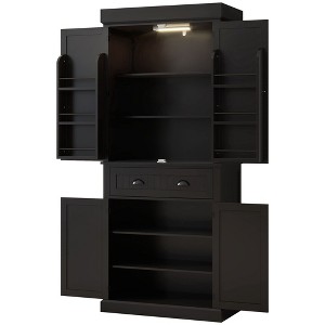 Yukimo 71" Tall Kitchen Pantry Cabinet, LED Light with Sensor, Drawer & Adjustable Shelves, Black - 1 of 4
