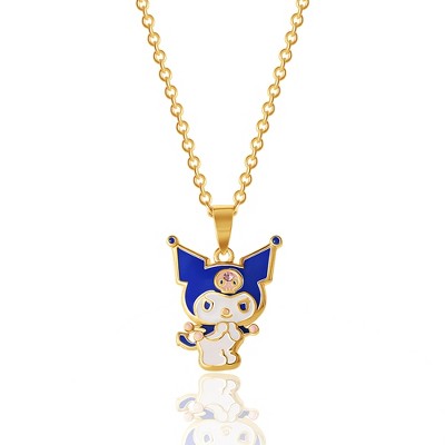 Sanrio Hello Kitty Brass Yellow Gold Plated and Light Rose Crystal Kuromi  Pendant - 18'' Chain, Officially Licensed Authentic