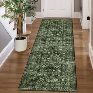 Vintage Area Rug Washable Floral Print Indoor Carpet with Non-Slip Backing - 1 of 4