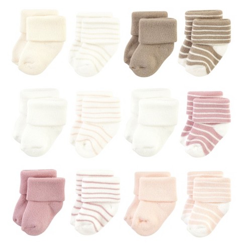 Hudson Baby Infant Girl Cotton Rich Newborn and Terry Socks, Blush Stripe - image 1 of 4