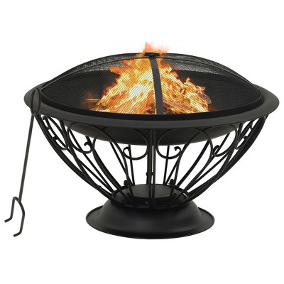 vidaXL Fire Pit with Poker 29.5Inch XXL Steel