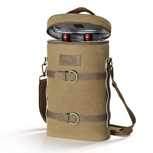 Tirrinia Vintage Canvas 2 Bottle Wine Gift Tote Carrier, Leakproof Insulated Wine Cooler Bag for Picnic, BYOB, Gift Idea for Wine Lover Christmas - 1 of 4