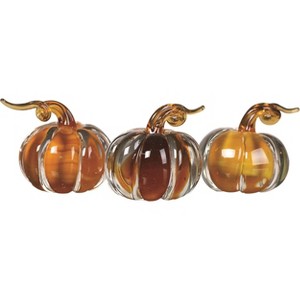 VIP Mini Glass Amber Harvest Fall Pumpkin Tabletop Decorations Set of 3 - 1 of 3