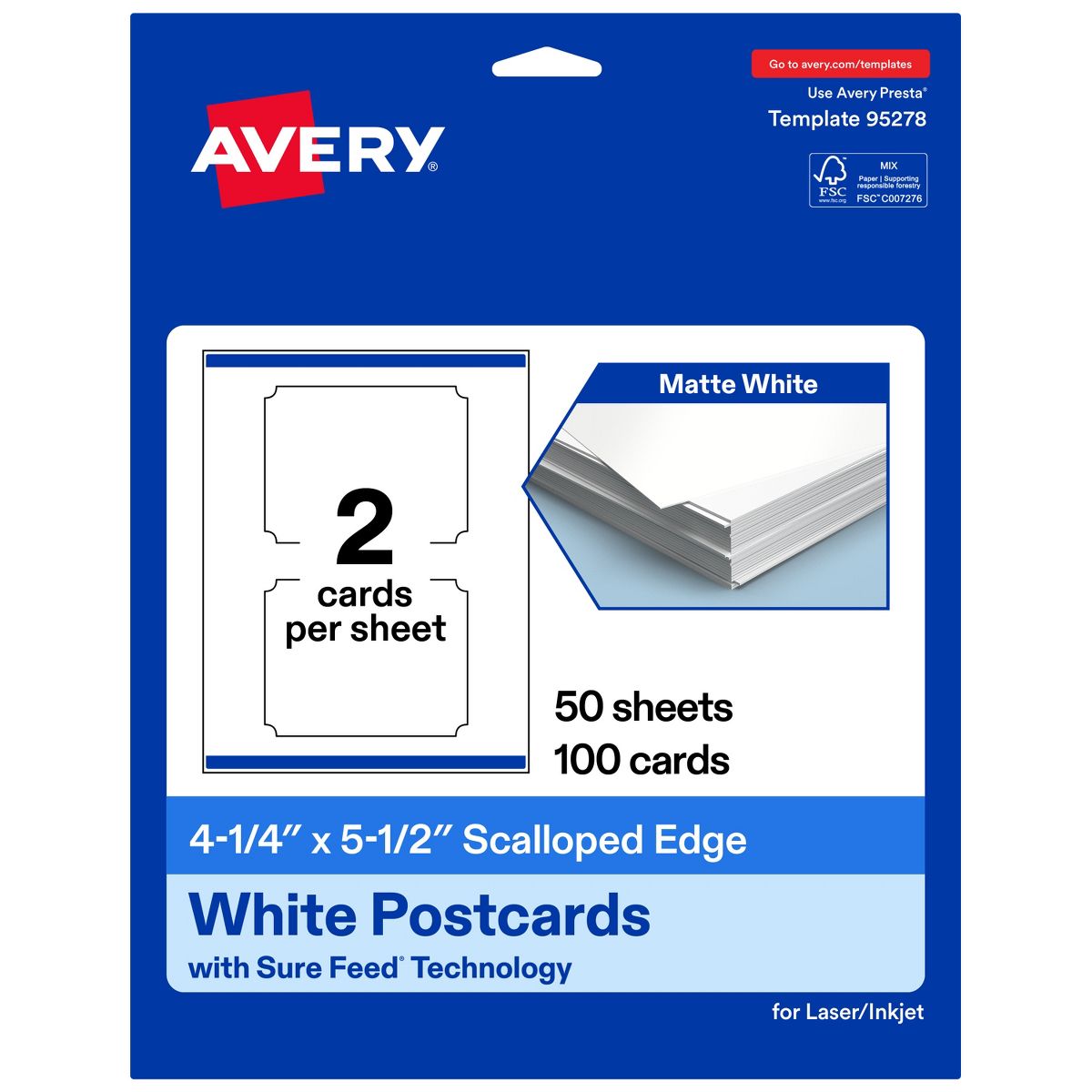 Avery Printable Matte White Corner Cards with Sure, 4.25" x 5.5" Rectangle Scalloped