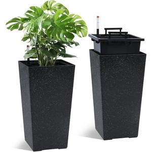 22" Tall Planter Set of 2, Black Indoor/Outdoor Pots with Drainage, Water Level Monitor, Inner Bucket, and Auto Watering, White - 1 of 4