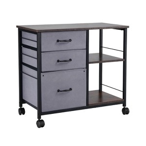 VEVOR Metal File Cabinet, Mobile Filing Cabinet with 3 Fabric Drawers and 2 Open Shelves, Wooden Vertical Filing Storage Cabinets with Wheels, Brown - 1 of 4