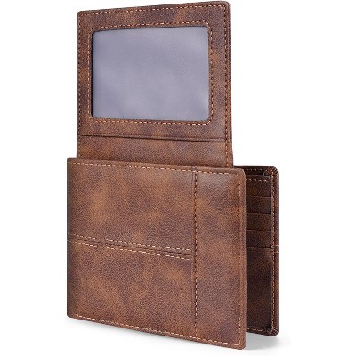Paaaawaters Leather Wallet for Mens Genuine Leather RFID Blocking Bifold Wallets with 1 ID Window 15 Card Slots