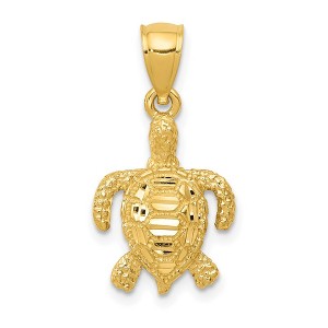 Black Bow Jewelry 14k Yellow Gold Small 2D Diamond-Cut Sea Turtle Pendant, 13 x 23mm - 1 of 4