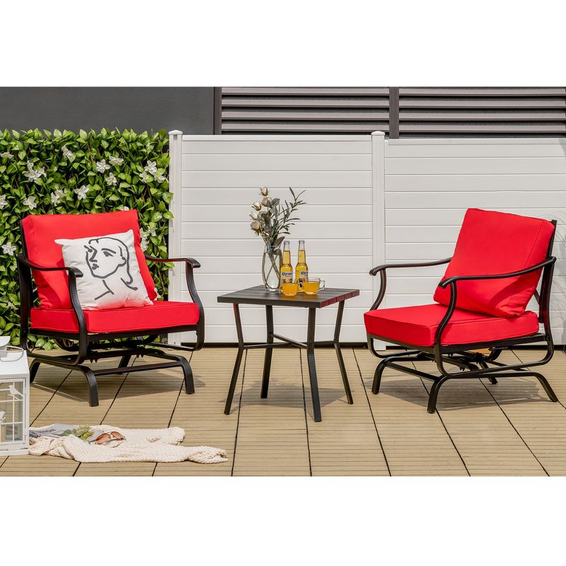 Tangkula 3PCS Outdoor Rocking Chair Set Patio Conversation Bistro Set w/ Red Cushions, 3 of 11