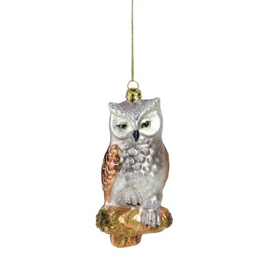 Northlight 5" Glittery Glass Perched Owl on a Branch Christmas Ornament - Gold/Silver