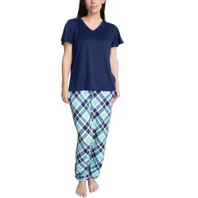 Hanes Womens Step Into Spring Jogger Pajama Set, Navy/plaid, Large ...