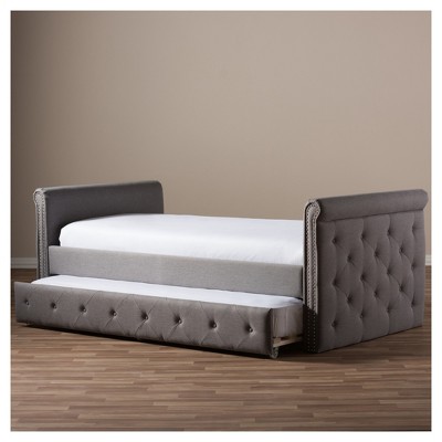 Gray Twin Upholstered Daybed with Tufted Nailhead Trim and Trundle