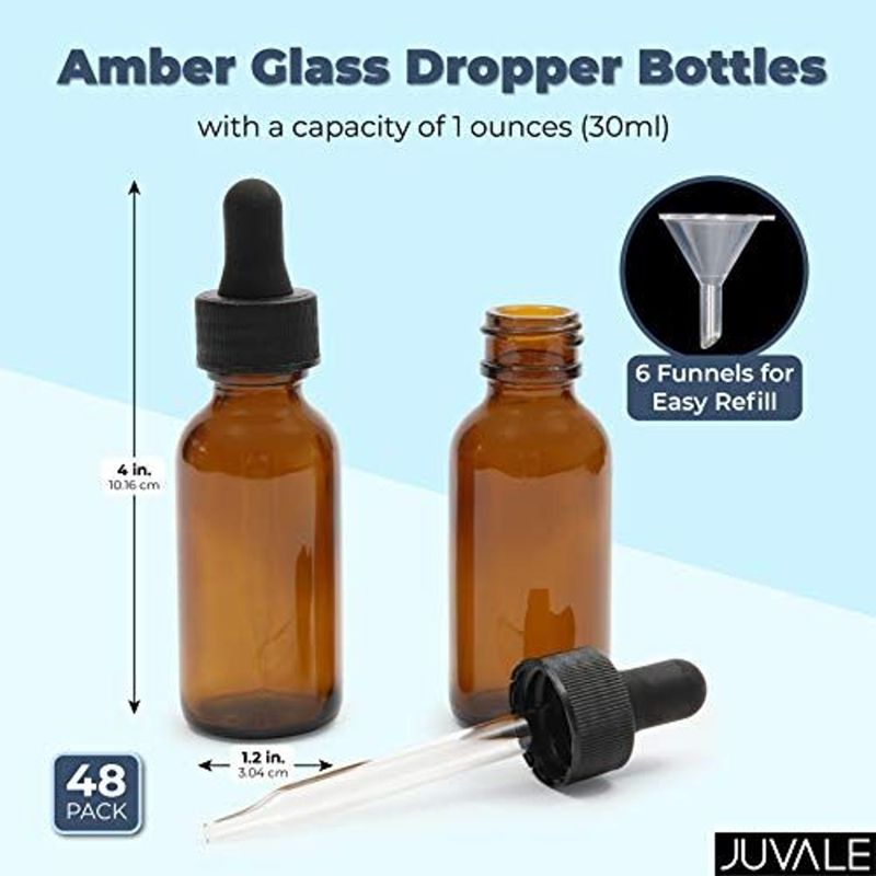 Juvale 48 Pack 1oz Amber Glass Bottles with Glass Droppers for Essential Oils and Perfumes, 3 of 8