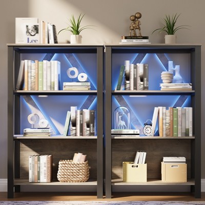 3-Tier LED Bookshelf with Steel Frame, Industrial Open Display Shelves with Dimmable RGB Light for Home & Office