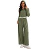 ATHLECHIC Women's Casual Lounge Cropped Half Button Hoodie Top Wide Leg Pants Ribbed Knit Tracksuit Two Piece Sets - 3 of 4