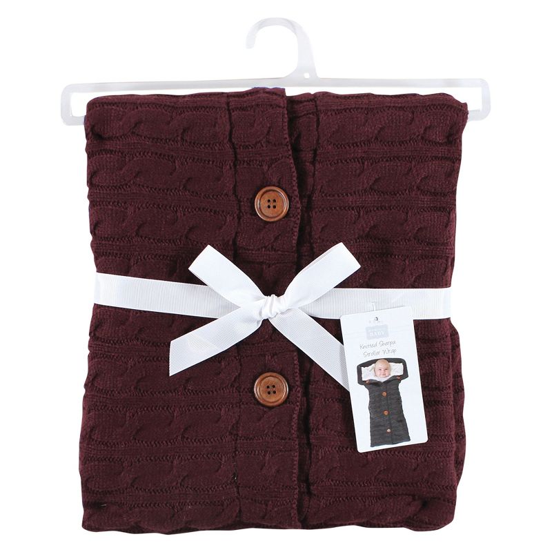 Hudson Baby Infant Girl Faux Shearling Knitted Baby Lounge Stroller Wrap Sack, Burgundy, One Size, 3 of 5