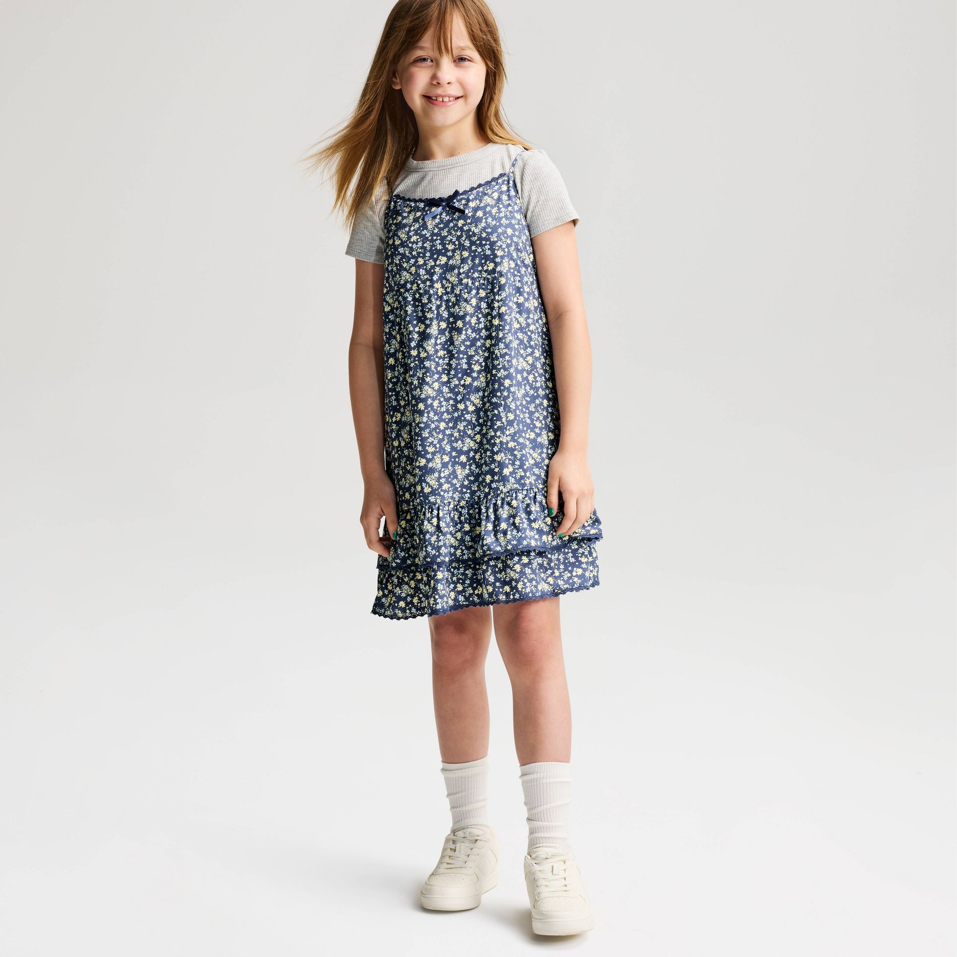 Girls' Drop Waist Floral Printed Dress - Cat & Jack™ Blue M