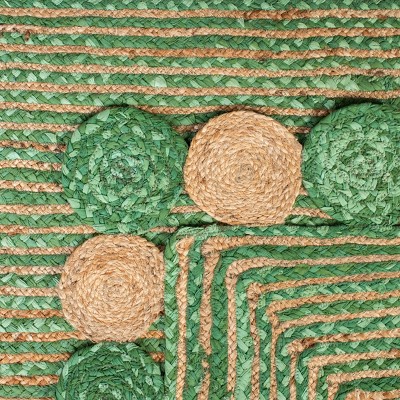 Green and Natural Hand-Knotted Geometric Jute Area Rug