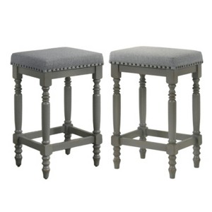 Rustic Wood Bar Stools with Upholstered Seats, Set of 2 - 26" Bar Stools - 1 of 4