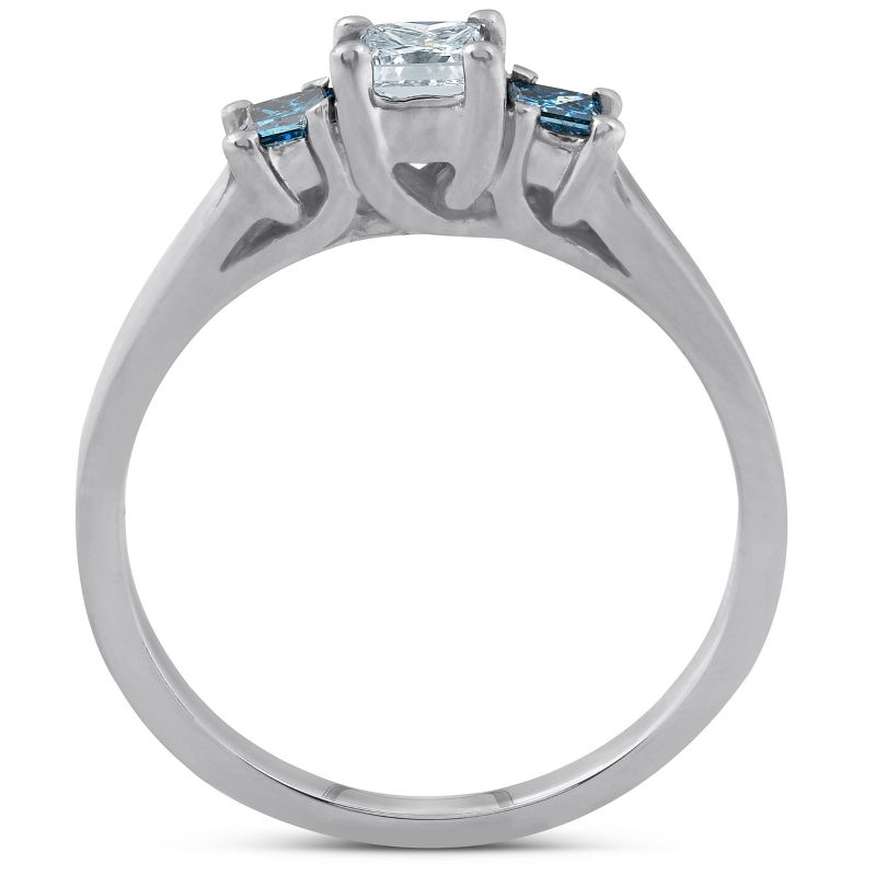 Pompeii3 1/2ct Princess Cut Treated Blue & White Diamond 3-Stone Engagement Ring 14K Gold, 2 of 5
