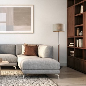 Ethan Floor Lamp Black/Walnut - Adesso: Mid-Century Modern, ETL Listed, Cotton/Polyester Drum Shade - 1 of 4