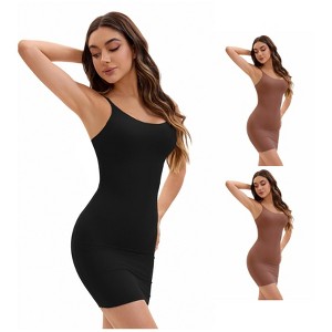 INSPIRE CHIC Women's 3 Packs Adjustable Spaghetti Strap Cami Full Slips Tummy Control Under Dress Nightwear - 1 of 4